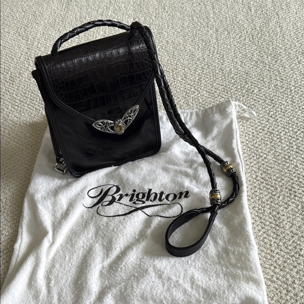 Brighton Black Crossbody Bag with Silver Embellishment